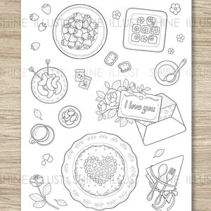 Página para colorir para imprimir, páginas para colorir de alimentos, frutas, biscoitos, letras, chá, folha para colorir, download digital
