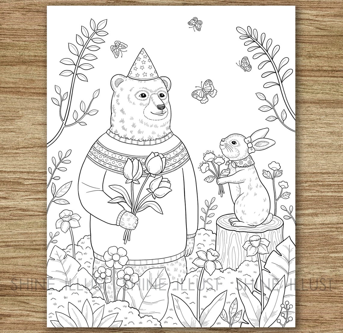 Coloring Page, Bear and Rabbit, Colouring Sheet, Printable Coloring ...