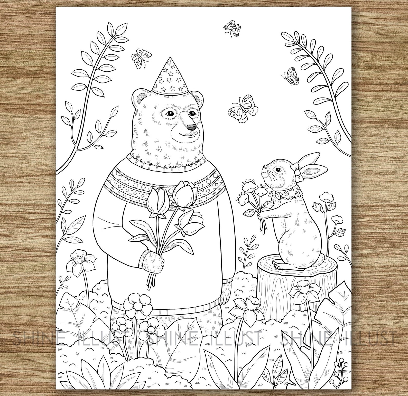 Coloring Page, Bear and Rabbit, Colouring Sheet, Printable Coloring ...