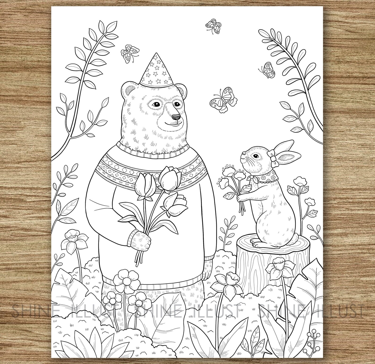 Bear And Rabbit Coloring Page