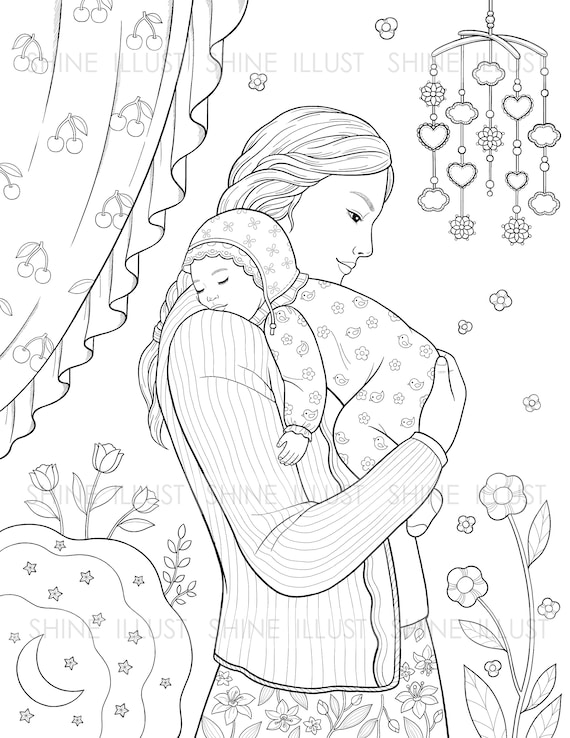 Maman et bébé, bébé endormi, page de coloriage imprimable, feuille de  coloriage, chambre de bébé, page de coloriage, coloriage bébé, impression à