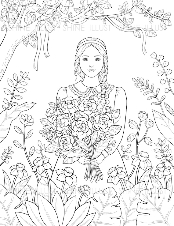 10 Enchanting Girls and Flowers Printable Coloring Pages for Creative Relaxation