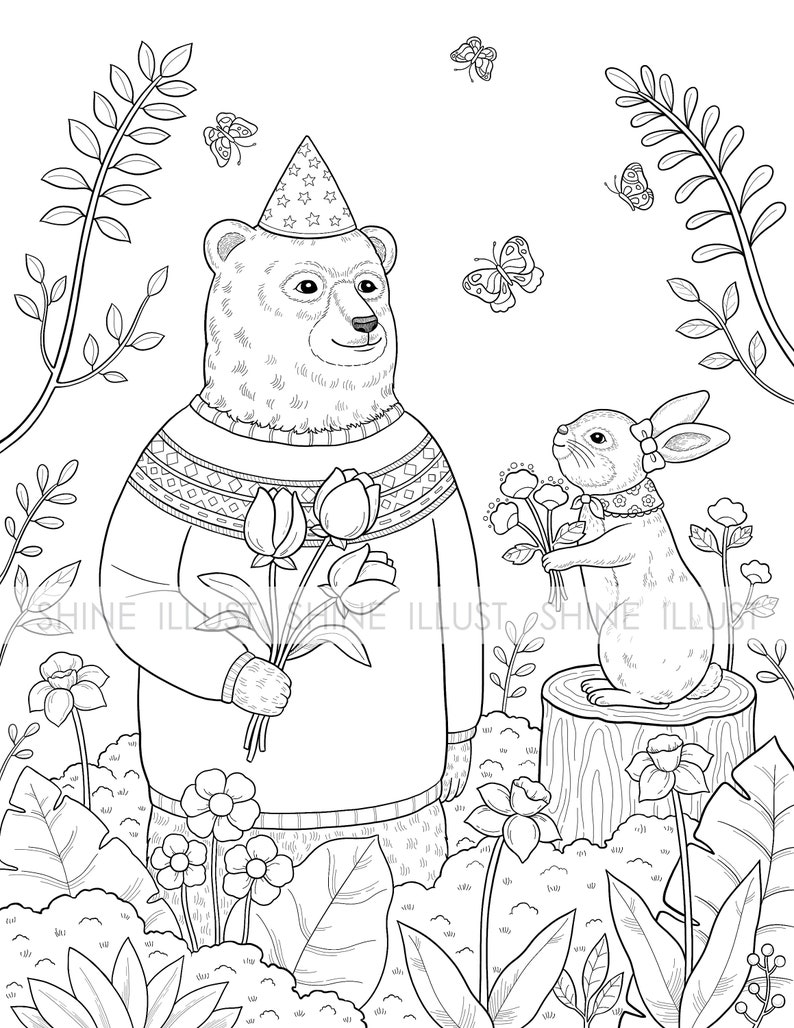 Coloring Page, Bear and Rabbit, Colouring Sheet, Printable Coloring ...