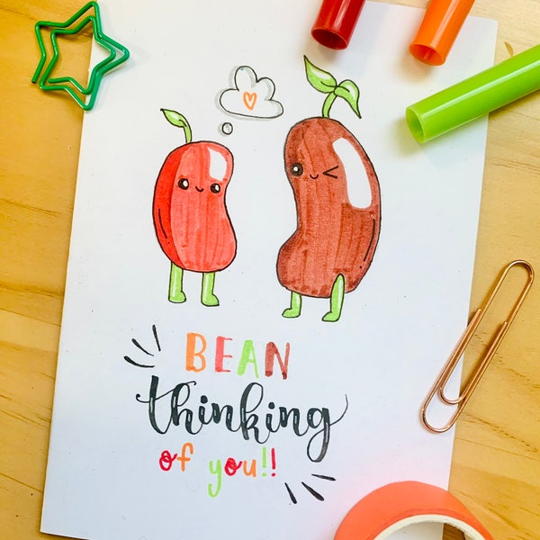 bean thinking about you - a thinking of you pun card