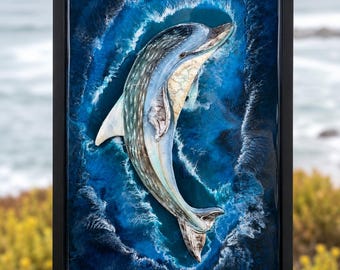 Handmade Bottlenose Dolphin Resin Wall Art | 3D Ocean Epoxy Coastal Decor