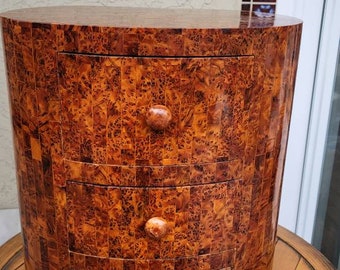 Cedar  wood Cylinderique  Three Drawer Dresser - Curly Cherry-Polished Brass Hardware -Magnificent Finish.