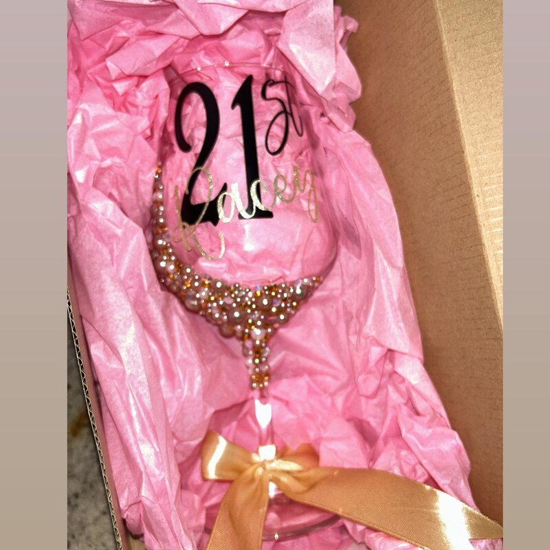 DIAMANTE 21st Birthday Wine Glass - ''Just For You - Single Wine Glass Present In Gift Bo1