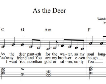 As the Deer Digital Sheet Music Easy Piano Vocal Guitar Chords Big Note Download and Print Worship Music EZ Play Today Large Print Simple