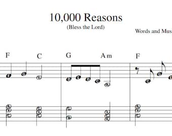 10,000 Reasons Bless the Lord Oh My Soul Matt Redman Digital Sheet Music Easy Piano Vocal Chords Guitar Big Note Download Print Worship