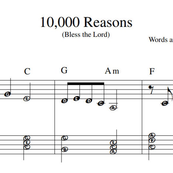 10,000 Reasons Bless the Lord Oh My Soul Matt Redman Digital Sheet Music Easy Piano Vocal Chords Guitar Big Note Download Print Worship