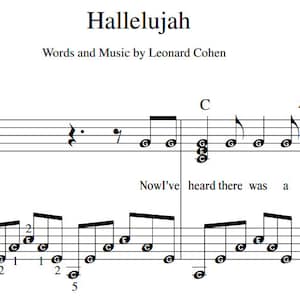 Hallelujah Alleluia Song written and sung by Leonard Cohen Digital Sheet Music Download & Print Large Notes Big Notation Easy Piano Enlarged