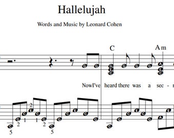 Hallelujah Alleluia Song written and sung by Leonard Cohen Digital Sheet Music Download & Print Large Notes Big Notation Easy Piano Enlarged