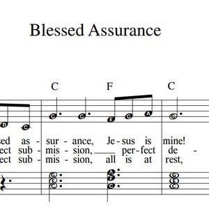 Blessed Assurance Jesus is Mine - Hymne Stufe 2B Einfaches Klavier Große Note EZ Play Today Großdruck Digital Download Print & Play! =)