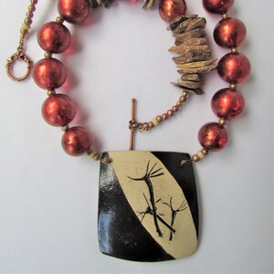 Wearable Art, Ceramic Art Jewelry, Exotic Jewelry, Statement Necklace, Brown & Red Fashion, Nature Image Necklace