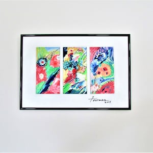 Wall Art, Acrylic Painting, &quot;Summer Garden&quot; Painting, Abstract Painting, Framed Wall Art, Tryptic Painting, Abstract Floral Art, Nature Art