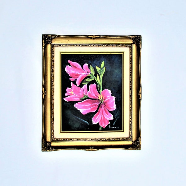 Floral Painting, Fuchsia Gladiola Painting, Original Acrylic Painting, Framed Floral Art, Gold Framed Acrylic Painting