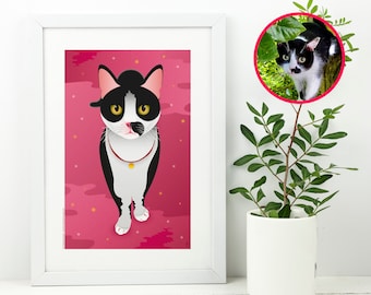 Custom Cat Portrait – Personalized Pet Illustration | Hand-Drawn Cat Art | Drawing from Photo | Gift for Cat Lovers
