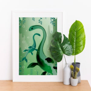 Nessie Art Print – Mythical Creature Illustration | Loch Ness Wall Art | Poster | Whimsical Kids Room Decor | Gift for Legend Lovers