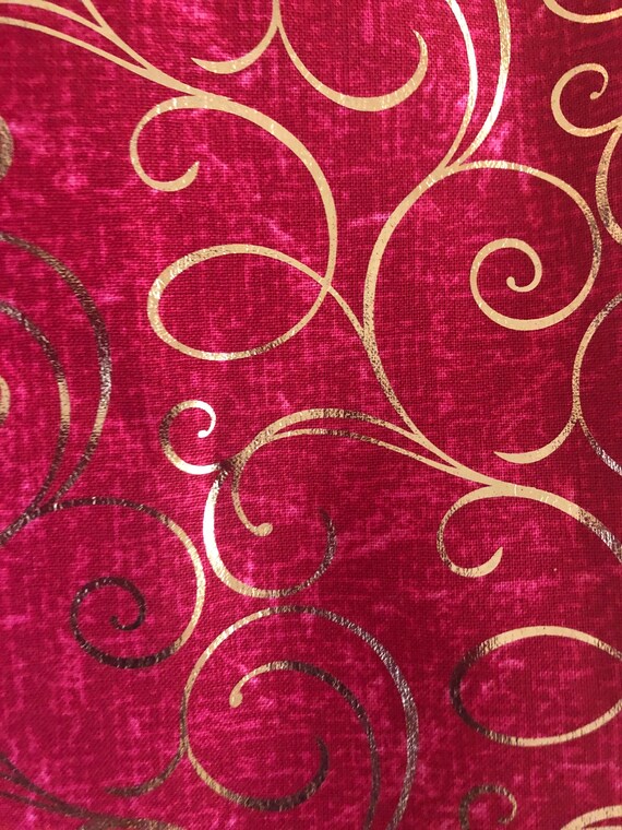 Red and gold festive fabric. Etsy