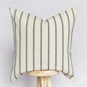 Handmade Beige and Black Coastal Striped Cushion Cover | Stripe Farmhouse Country Pillow Cover