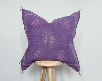 Bright Purple Handmade Moroccan Vegan Natural Cushion Cover | Sabra Silk Cactus Silk Cushion Cover | Boho embroidered cushion cover
