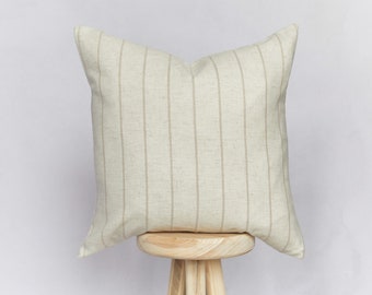 Beige Striped Linen blend Cushion Cover | Farmhouse Country Cushion Cover