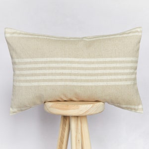 Natural Beige Striped Rectangular Cushion Cover Farmhouse Country Cushion Cover image 1