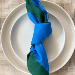 Set of 2 Blue and Green Linen Napkins Set Linen Napkin UK Wavy Edged Scalloped Napkin Set Christmas Napkins image 2