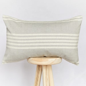 Natural Grey and Beige Striped Lumbar Rectangular Cushion Cover | Farmhouse Country Cushion Cover