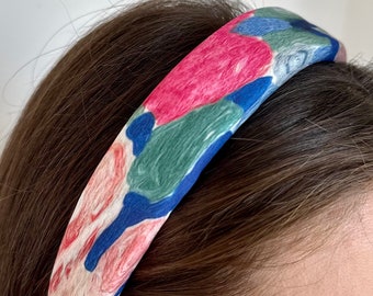 Pink and Blue Colourful Watercolour Floral Padded Alice Headband | Gift for Her