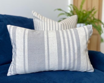 Natural Grey and Beige Striped Cushion Cover | Lumbar Rectangular Cushion Cover | Farmhouse Decor
