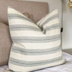 Grey and Beige Farmhouse Striped Cushion Cover | Country Large  Cushion Cover | Stripe Cushion Cover | 20x20 inchCcushion Cover