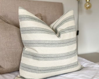 Grey and Beige Farmhouse Striped Cushion Cover | Country Large  Cushion Cover | Stripe Cushion Cover | 20x20 inchCcushion Cover