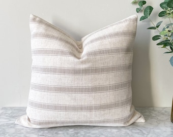 Beige Striped Linen blend Cushion Cover | Farmhouse Country Cushion Cover