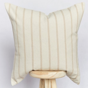 Handmade Beige Coastal Striped Cushion Cover | Stripe Farmhouse Country Pillow Cover