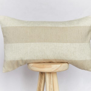 Natural Beige Striped Rectangular Lumbar Cushion Cover | Farmhouse Country Cushion Cover