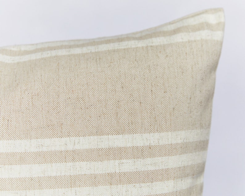 Natural Beige Striped Rectangular Cushion Cover Farmhouse Country Cushion Cover image 2