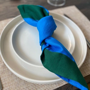 Set of 2 Blue and Green Linen Napkins Set Linen Napkin UK Wavy Edged Scalloped Napkin Set Christmas Napkins image 1