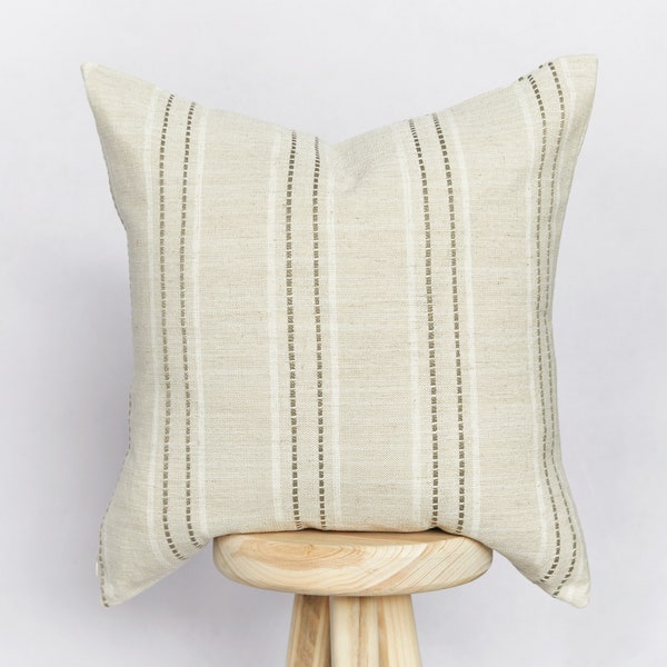 Beige Striped Linen blend Cushion Cover | Farmhouse Country Cushion Cover