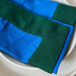 Set of 2 Blue and Green Linen Napkins Set Linen Napkin UK Wavy Edged Scalloped Napkin Set Christmas Napkins image 3