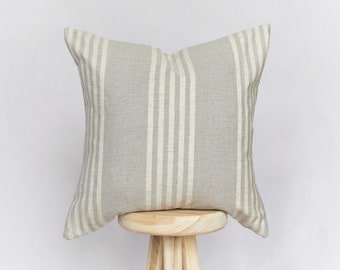 Arlo - Natural Grey Striped Linen blend Cushion Cover | Farmhouse Country Cushion Cover