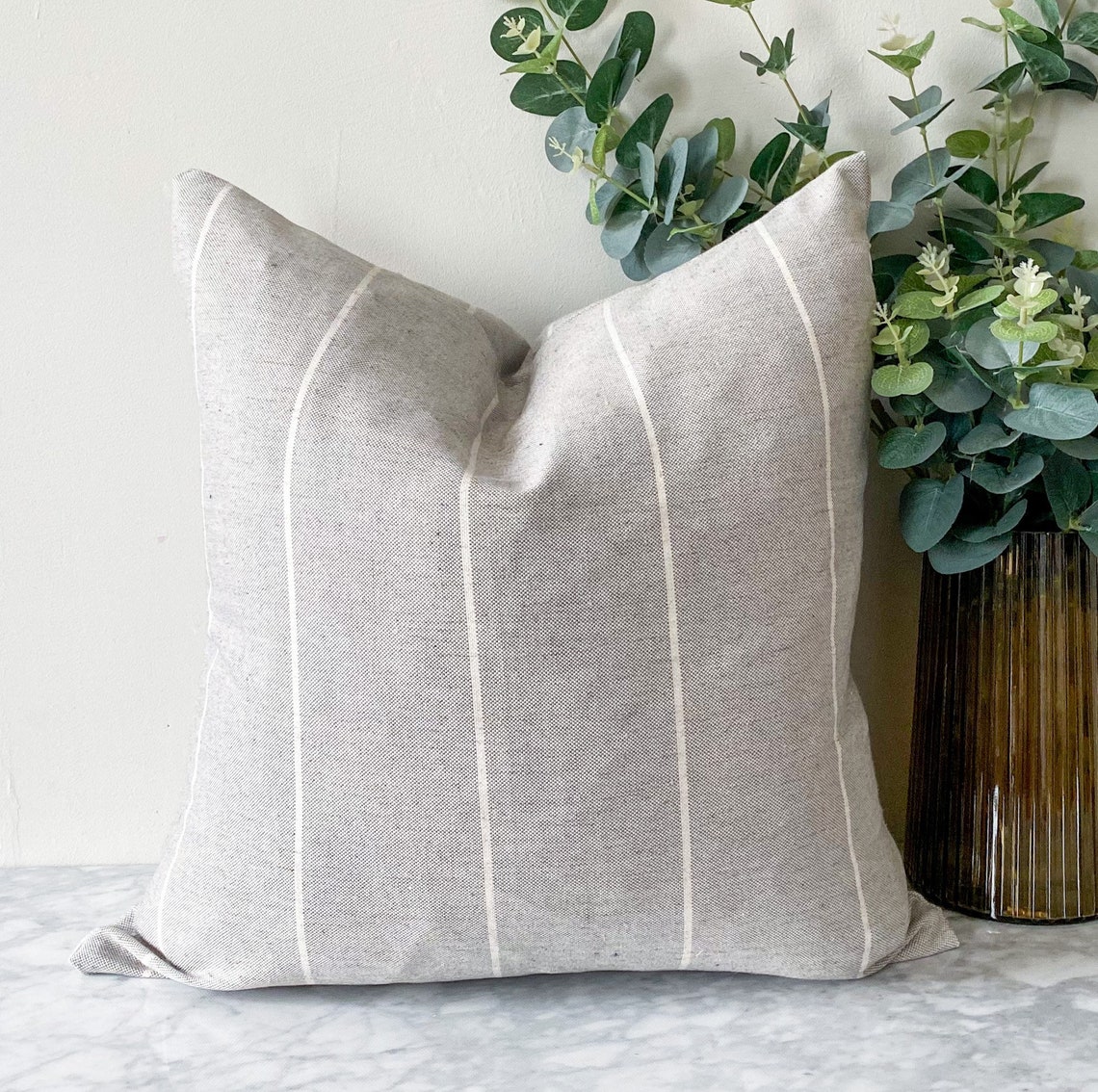 Natural Grey Striped Linen Blend Cushion Cover Farmhouse Etsy UK