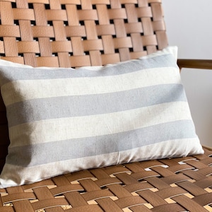 Natural Grey and Beige Striped Lumbar Rectangular Cushion Cover | Farmhouse Country Cushion Cover