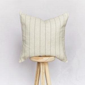 Eva - Natural Grey Striped Linen blend Cushion Cover | Farmhouse Country Cushion Cover