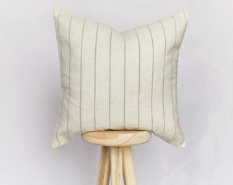 Eva - Natural Grey Striped Linen blend Cushion Cover | Farmhouse Country Cushion Cover