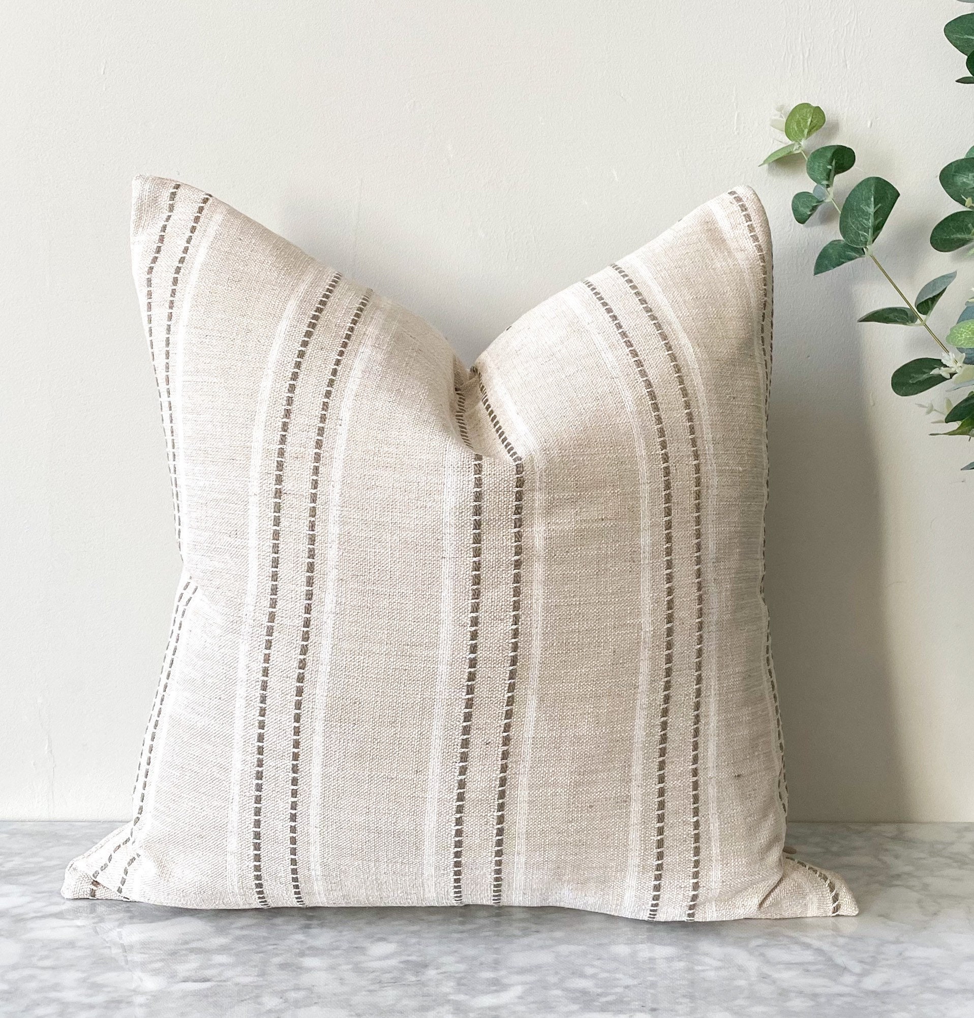 Beige Striped Linen Blend Cushion Cover Farmhouse Country Etsy Australia