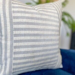 Grey and Beige Striped Cushion Cover Linen Blend Beige Stripe Cushion Cover Farmhouse Decor Grey Cushion Cover image 2