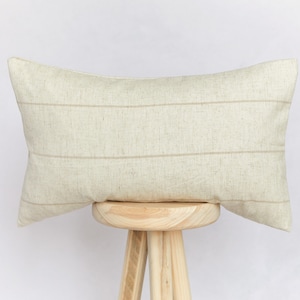 Natural Beige Striped Rectangular Lumbar Cushion Cover | Farmhouse Country Cushion Cover