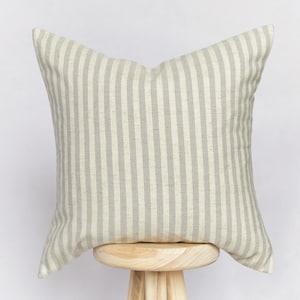 Beige and Grey Striped Cushion Cover | Linen Blend Stripe Cushion Cover | Cushion Cover 45x45cm