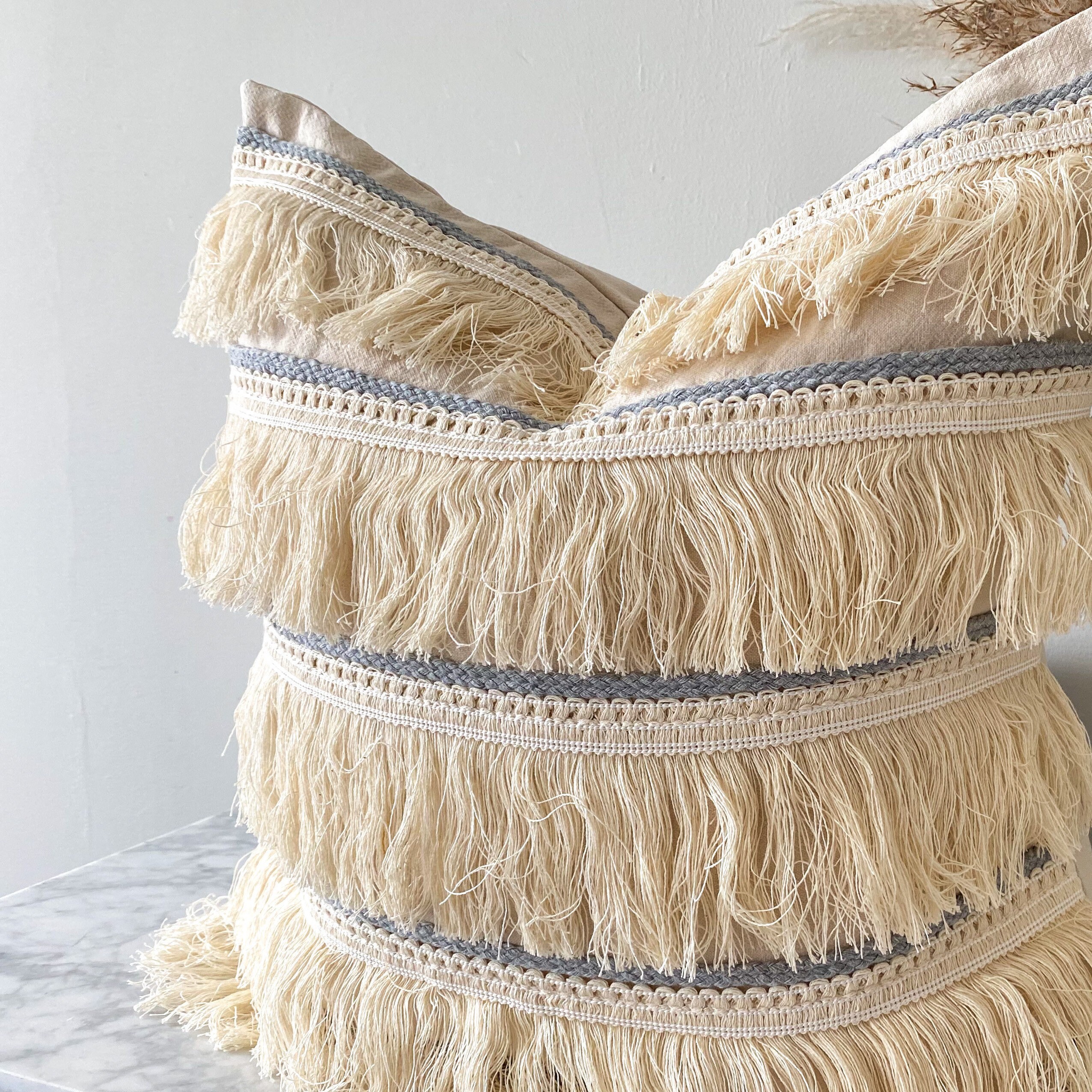 Cream/beige and Grey Frill Frilled Fringed Cushion Cover Etsy UK